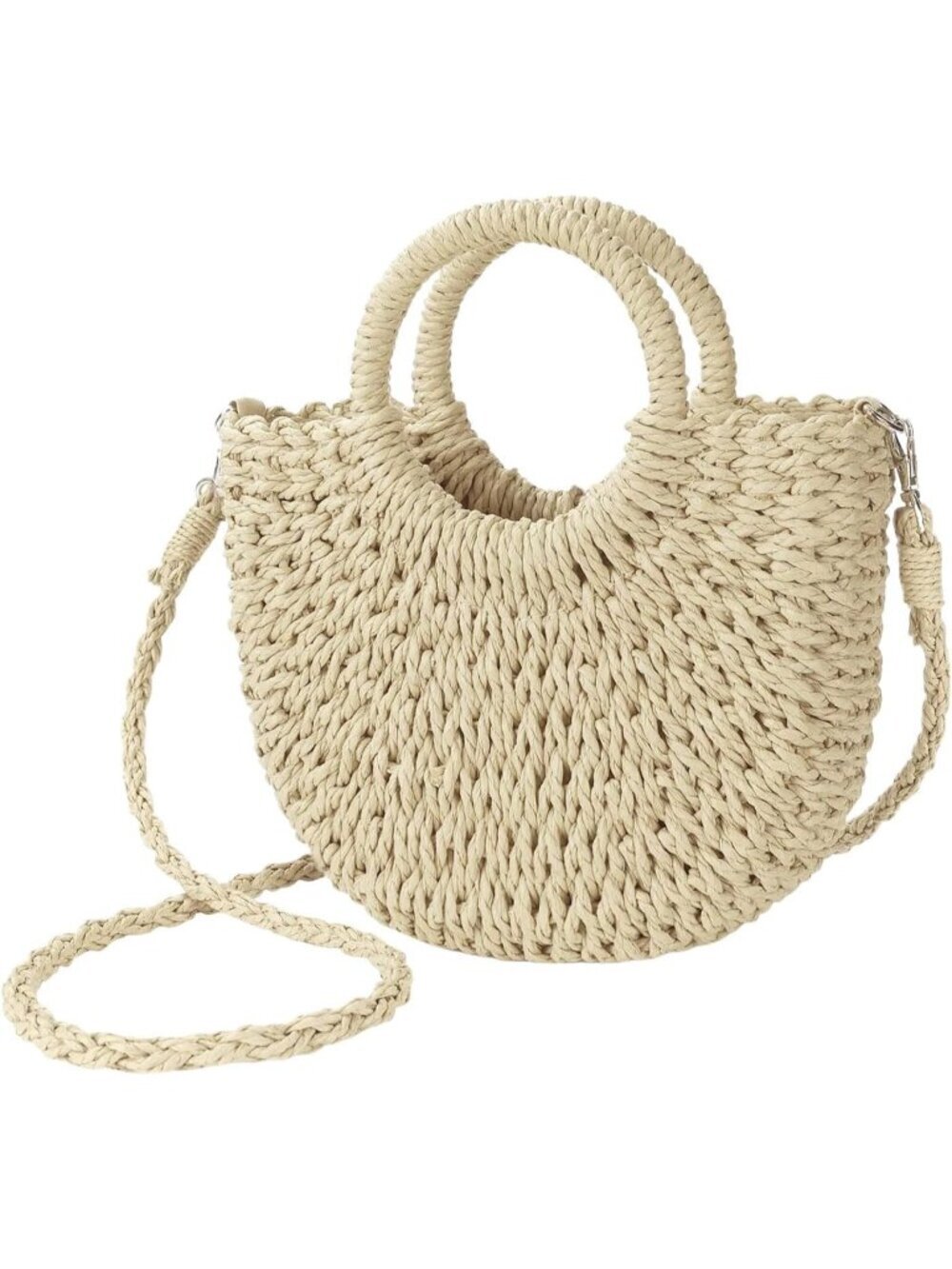 Women's Beige Summer Beach Tote Purse Raffia Woven Crossbody Shoulder Bags